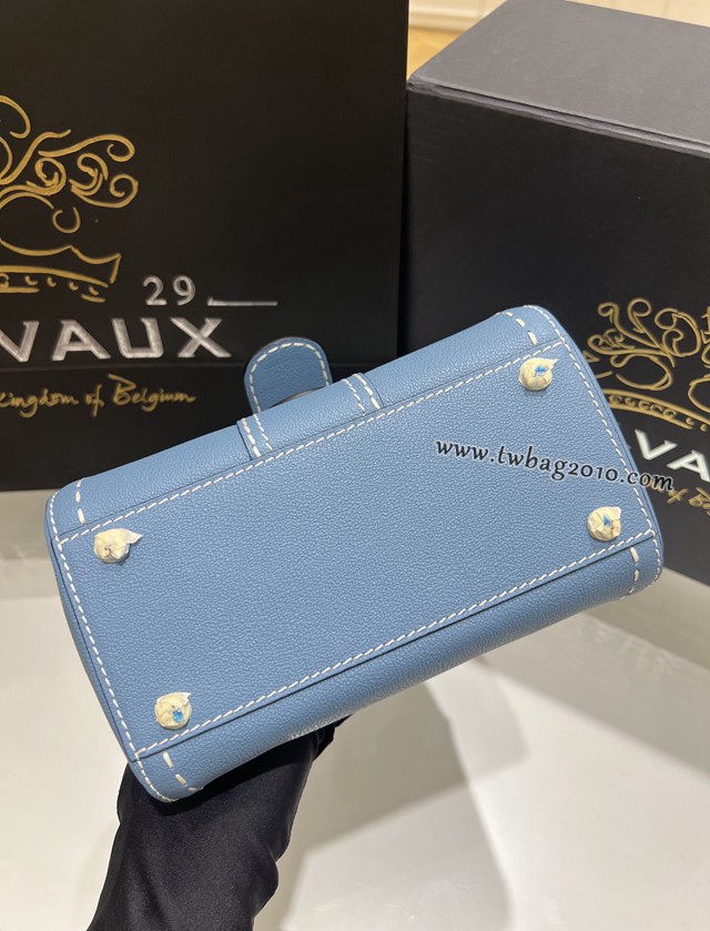 Delvaux太平洋藍外縫線全新mini手提女包 德爾沃專櫃經典款焦糖色BrillantPM包袋 bxs1059